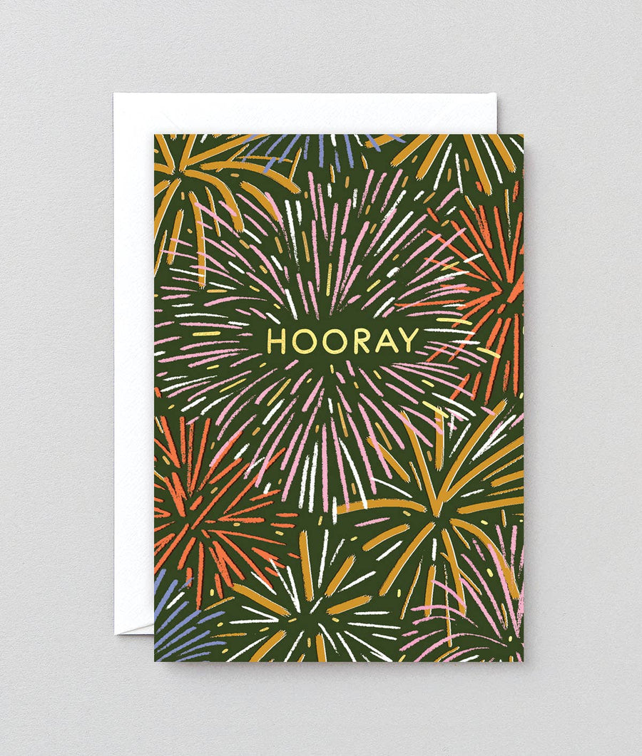 'hooray Fireworks' Foiled Greetings Card