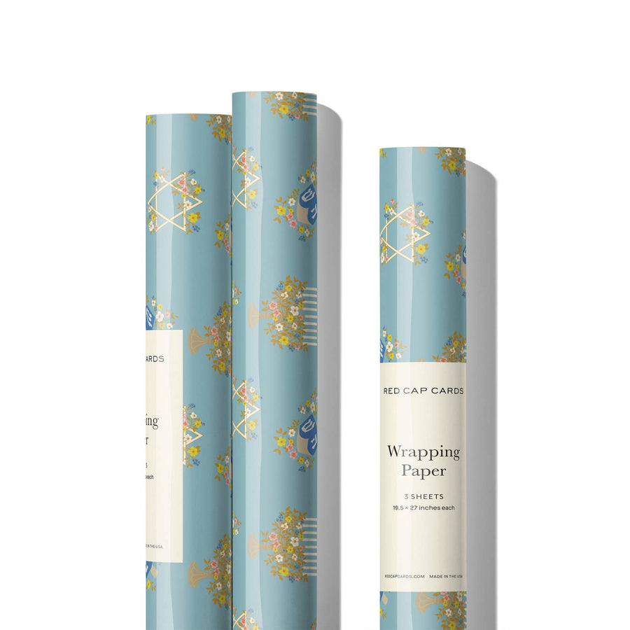 Floral Menorah Hanukkah Wrapping Paper