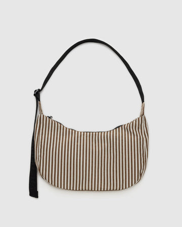 Medium Nylon Crescent Bag in Brown Stripe