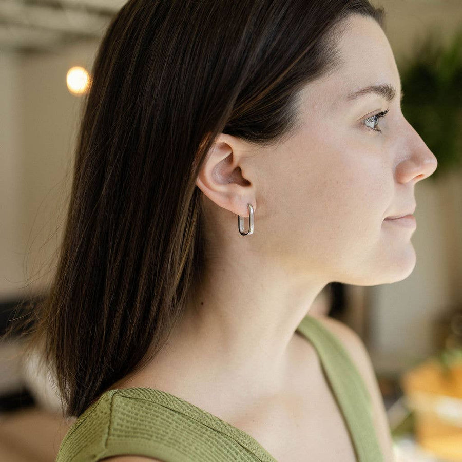 Emma Elongated Hoop Earrings in Silver