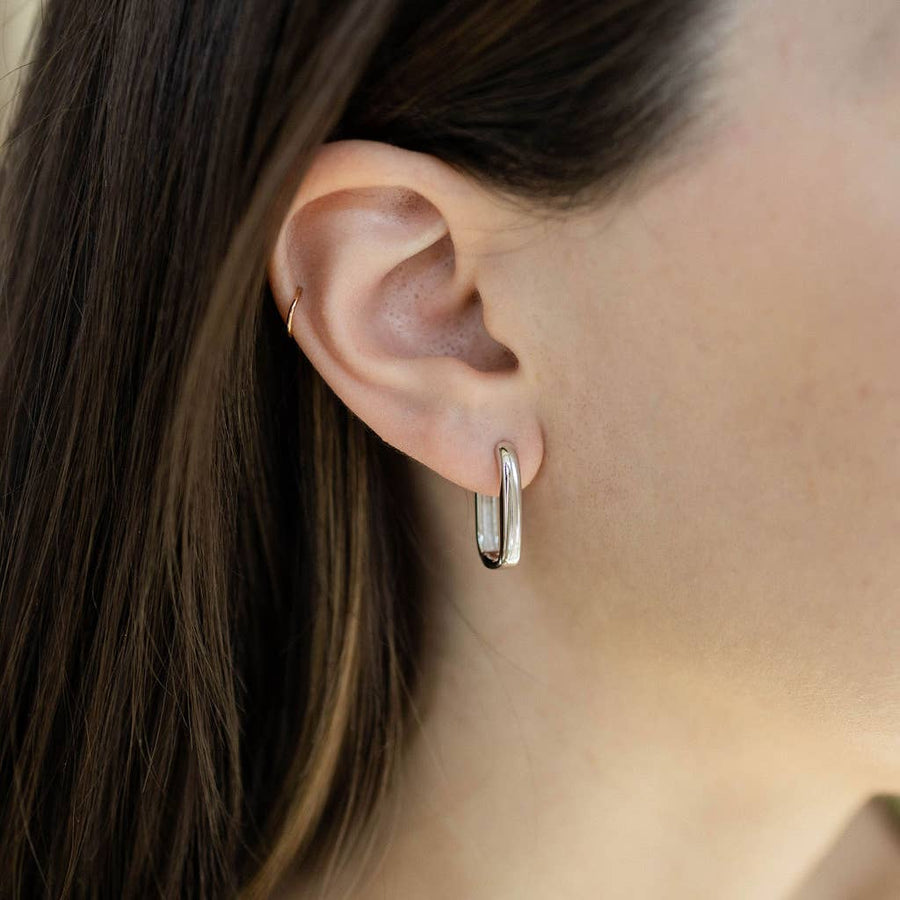 Emma Elongated Hoop Earrings in Silver