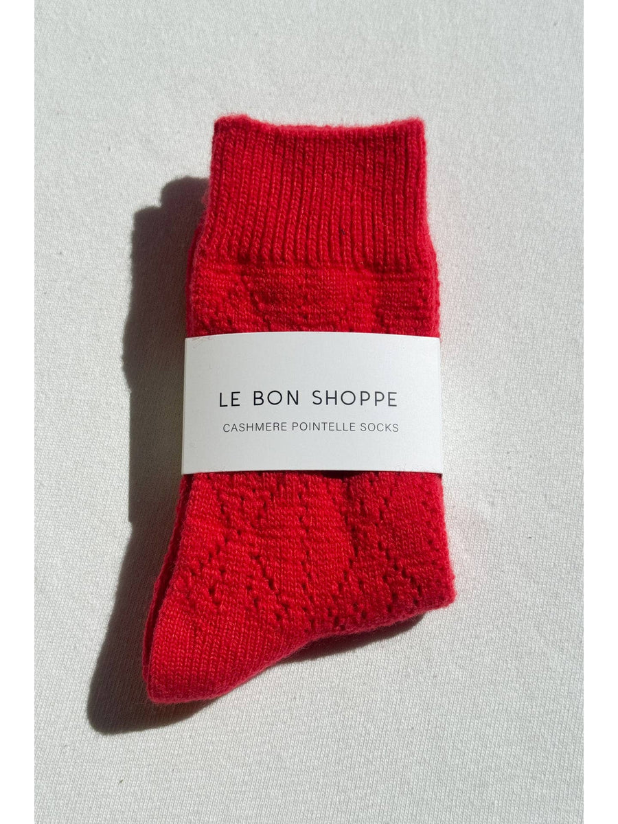 Cashmere Pointelle Socks in Red