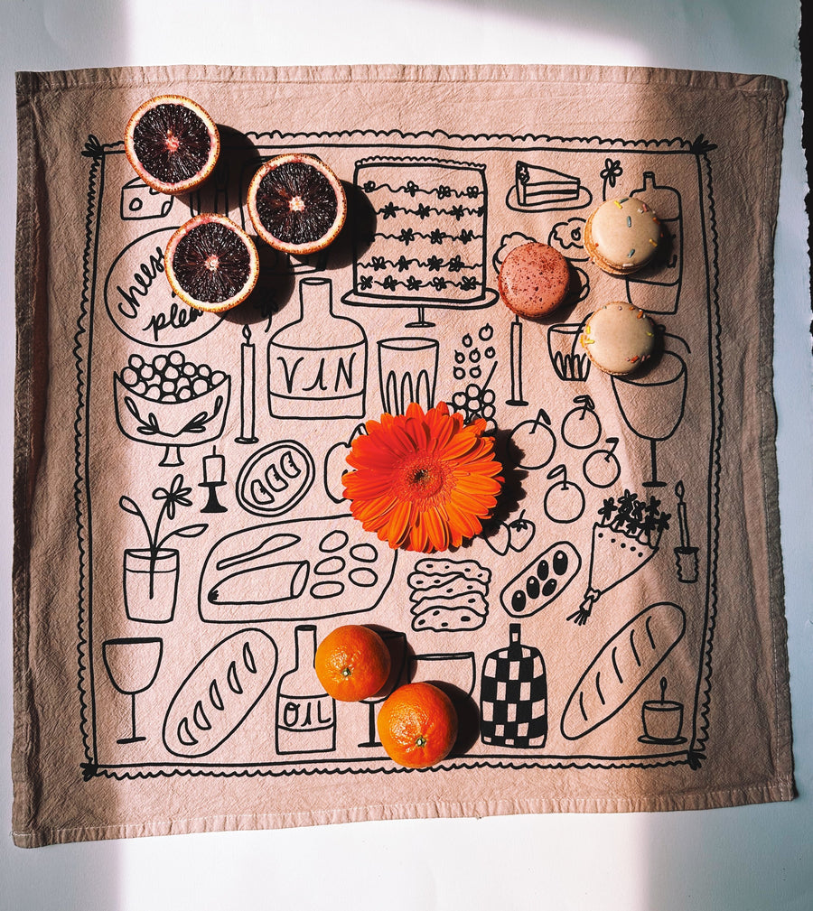 Picnic on Taupe Tea Towel