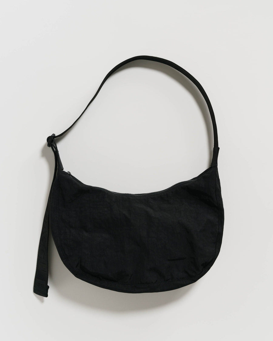 Medium Nylon Crescent Bag in Black