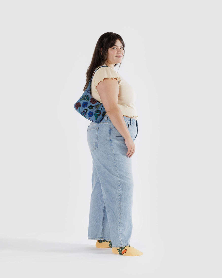 Mini Nylon Shoulder Bag in Digital Denim Birds