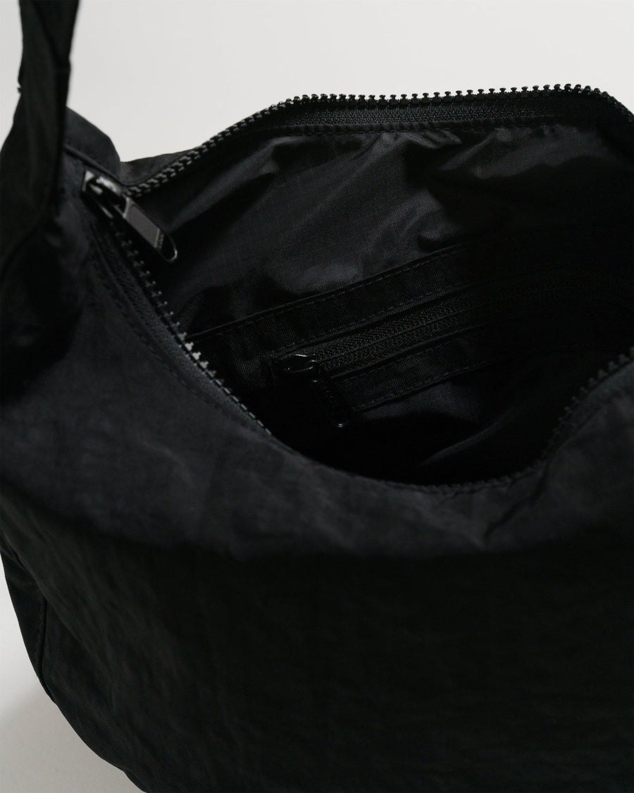 Medium Nylon Crescent Bag in Black