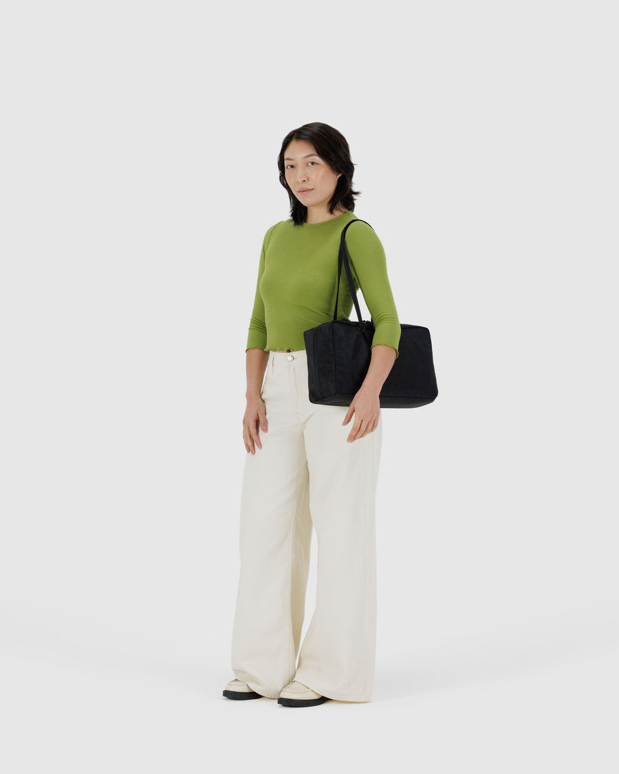 Medium Nylon Bowler Bag in Black