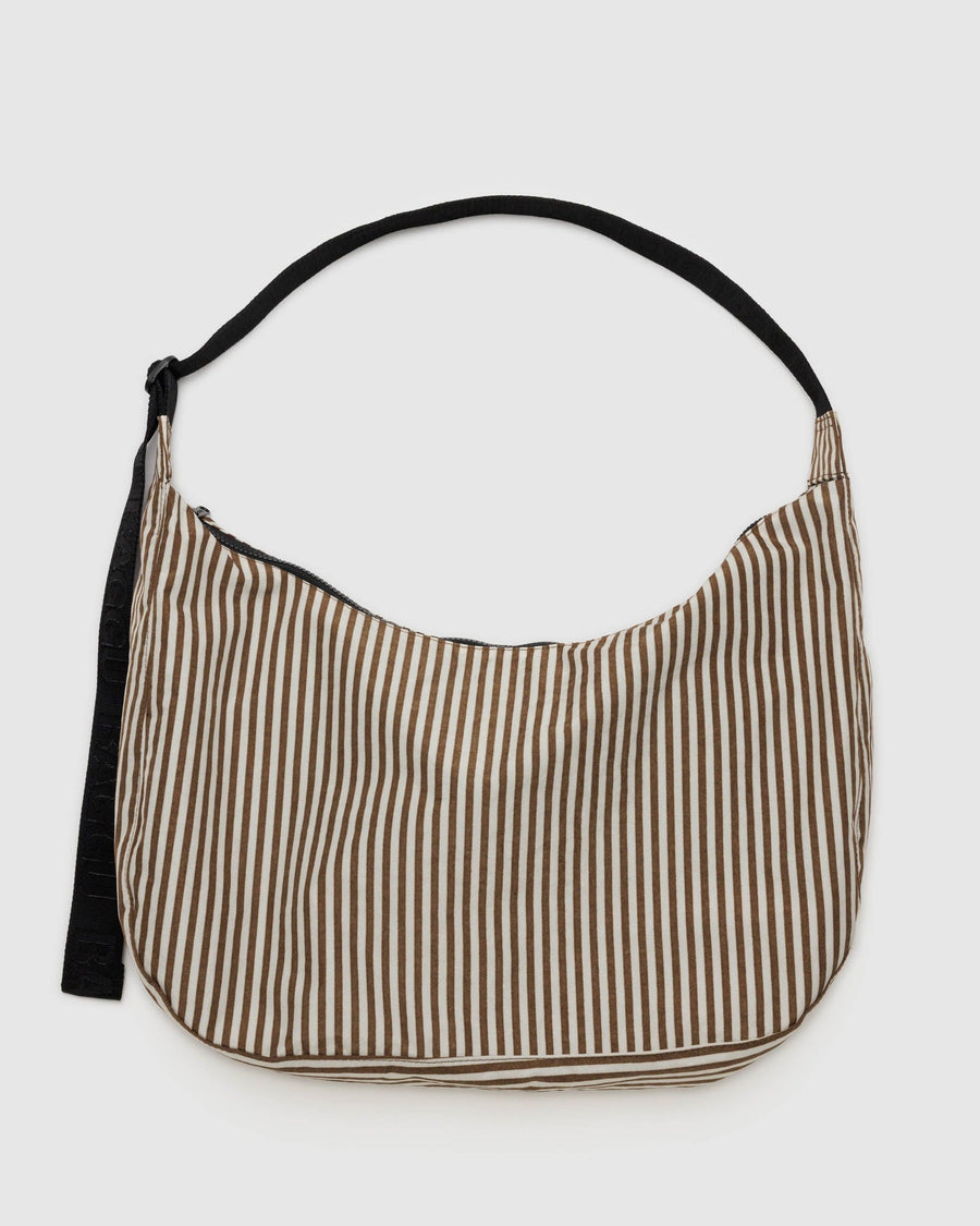 Large Nylon Crescent Bag in Brown Stripe