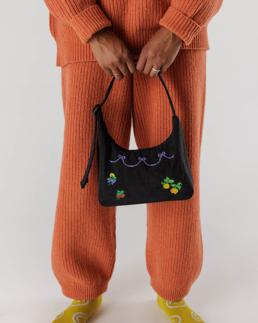 Mini Nylon Shoulder Bag in Cross Stitch