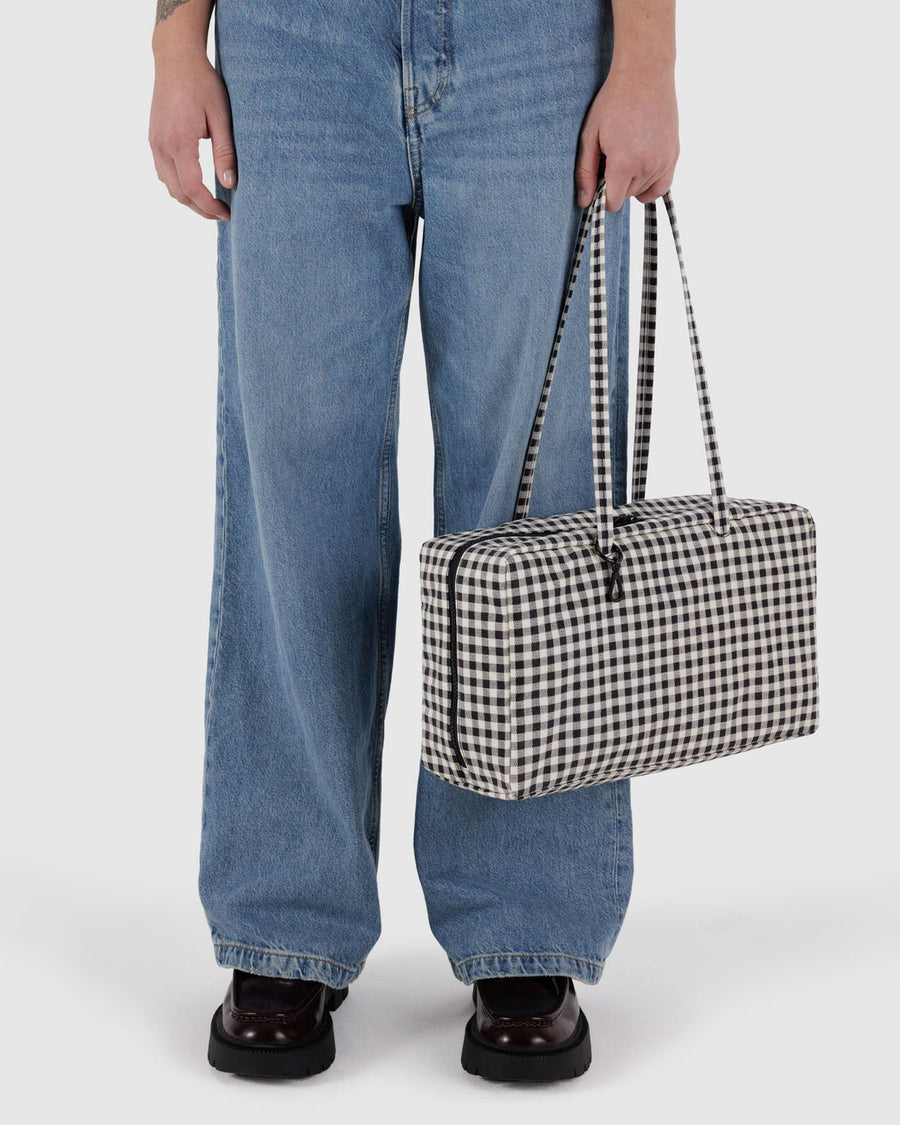 Medium Nylon Bowler Bag in Black & White Gingham