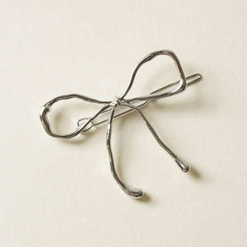 Silver Bow Metal Barrette Hair Clip