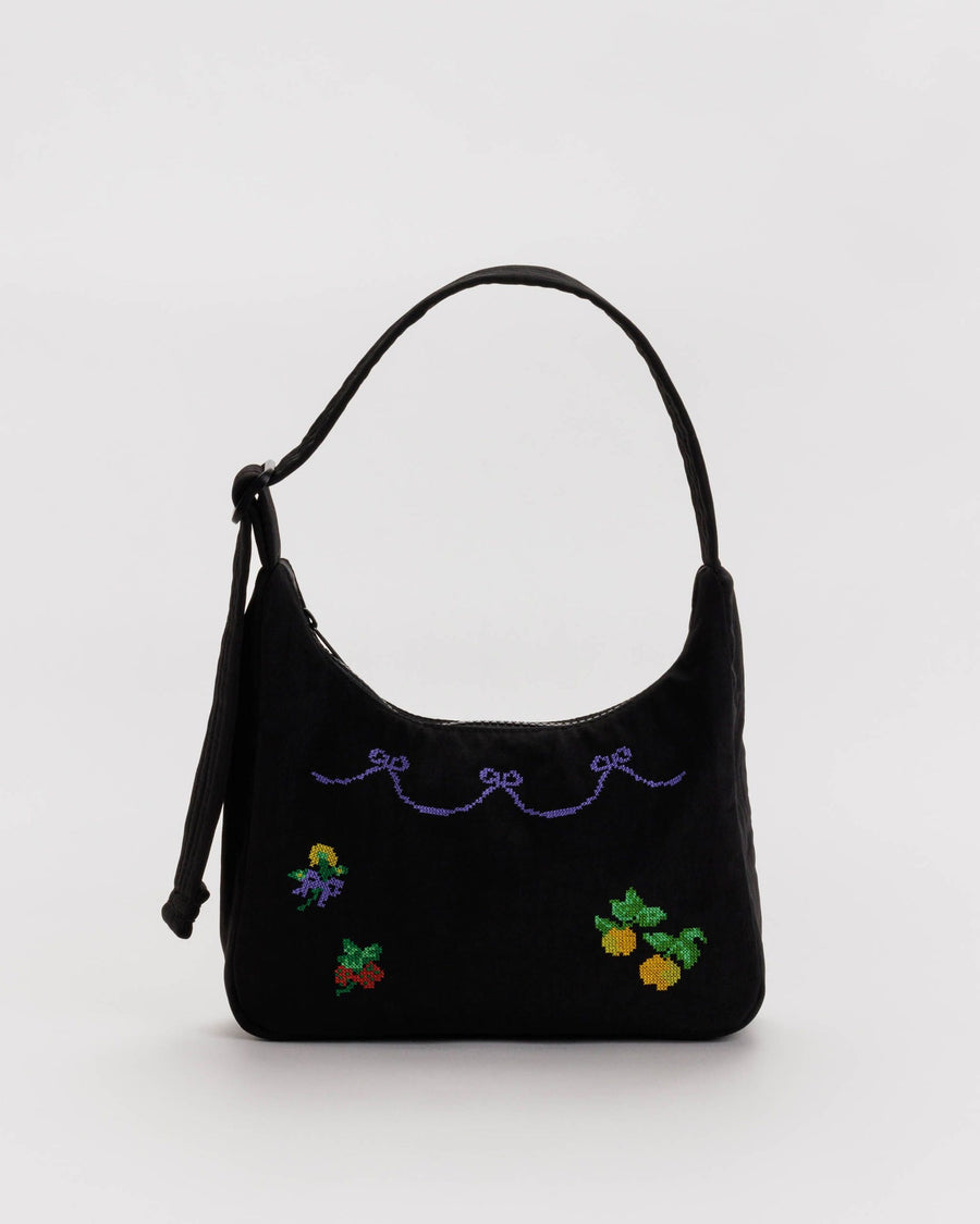 Mini Nylon Shoulder Bag in Cross Stitch