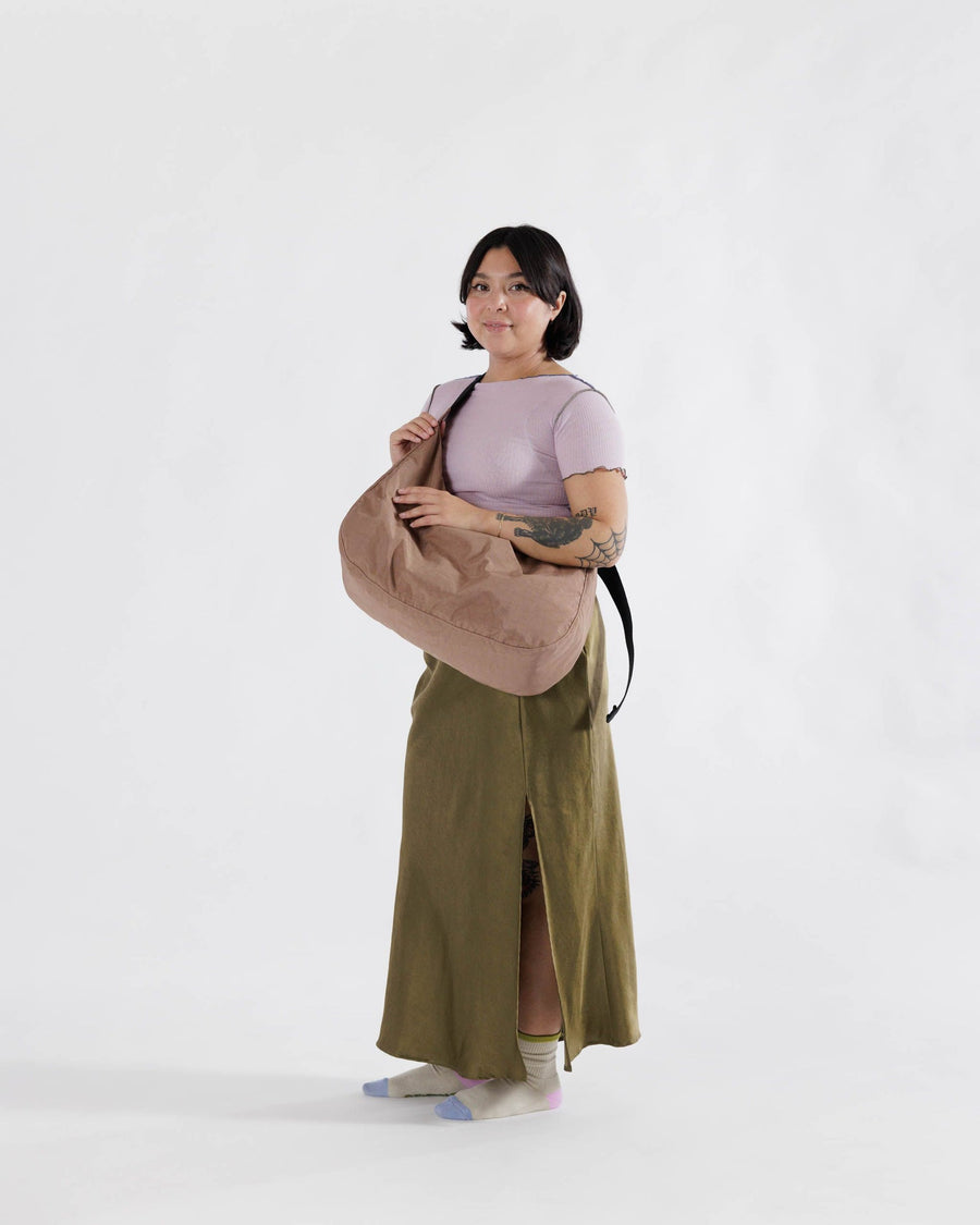 Large Nylon Crescent Bag in Cocoa