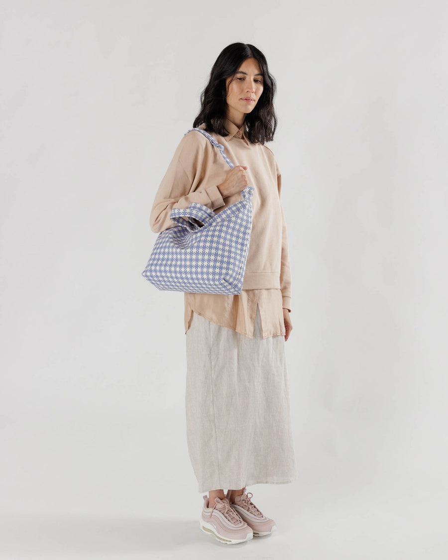 Horizontal Zip Duck Bag in Blue Pixel Gingham