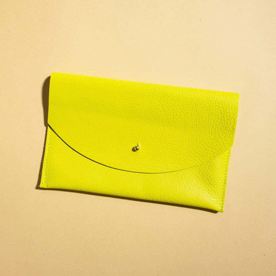 Chartreuse Leather Envelope Pouch Clutch