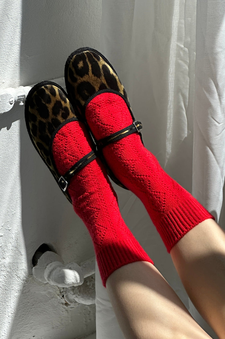 Cashmere Pointelle Socks in Red