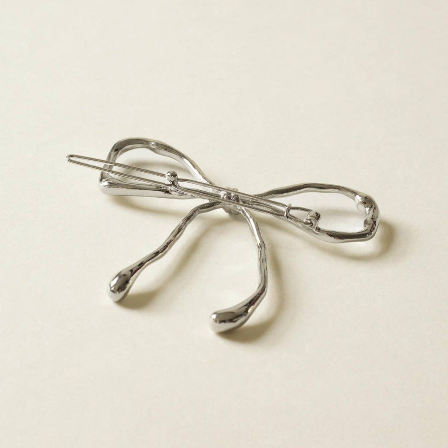 Silver Bow Metal Barrette Hair Clip