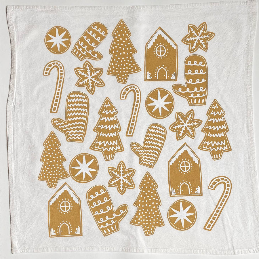 Gingerbread Toss On White Holiday Cookie Tea Towel