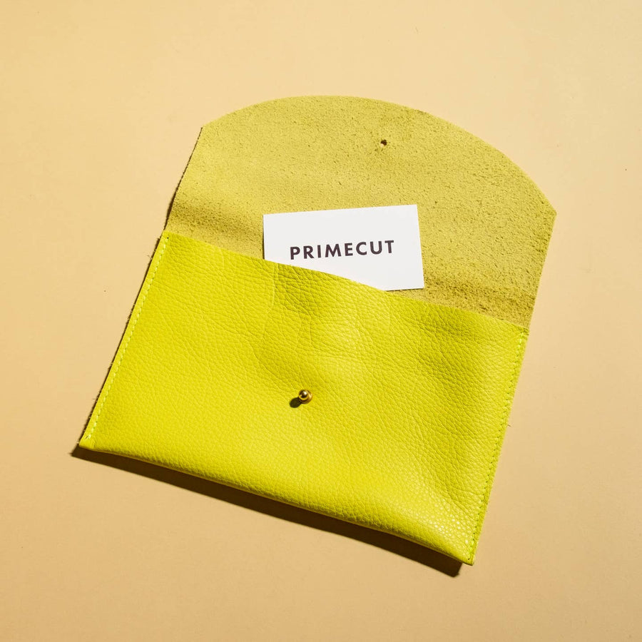 Chartreuse Leather Envelope Pouch Clutch