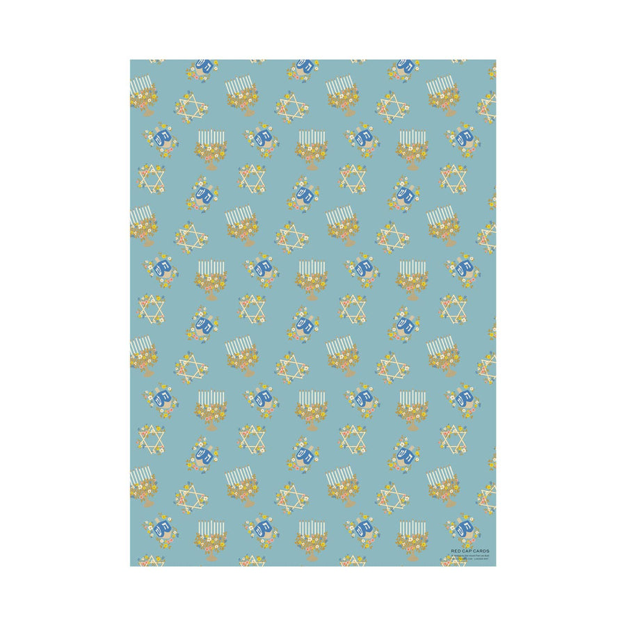 Floral Menorah Hanukkah Wrapping Paper