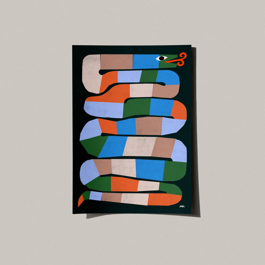 Coiled Multicolour Snake Art Print