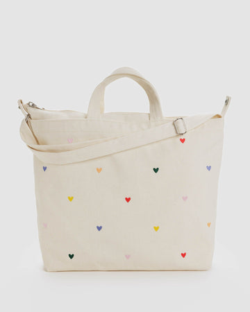Horizontal Zip Duck Bag in Embroidered Hearts
