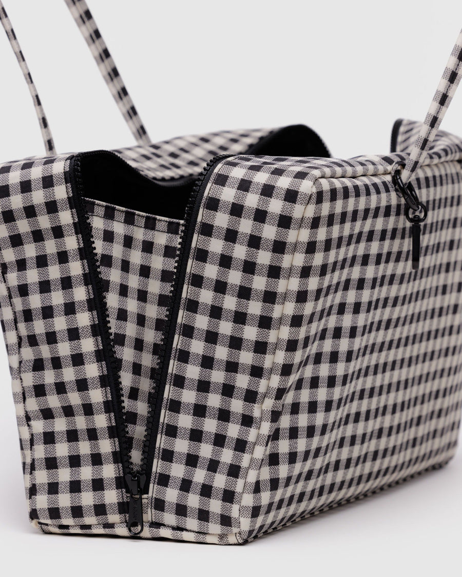 Medium Nylon Bowler Bag in Black & White Gingham