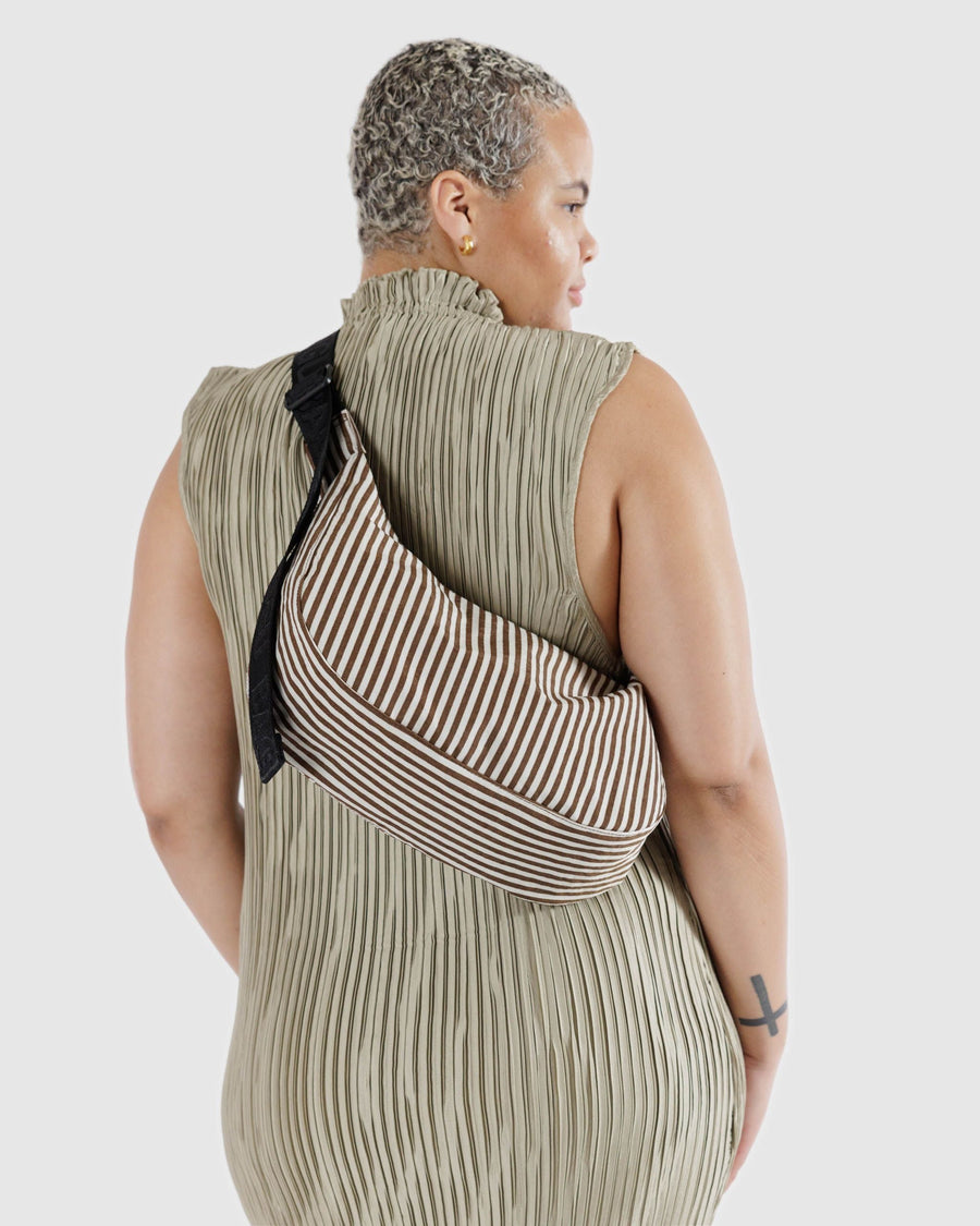 Medium Nylon Crescent Bag in Brown Stripe