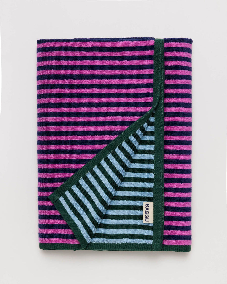 Bath Towel in Pink Green Candy Stripe