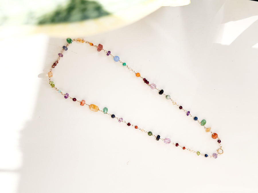 Mini Candy Rainbow Chain Necklace in Silver