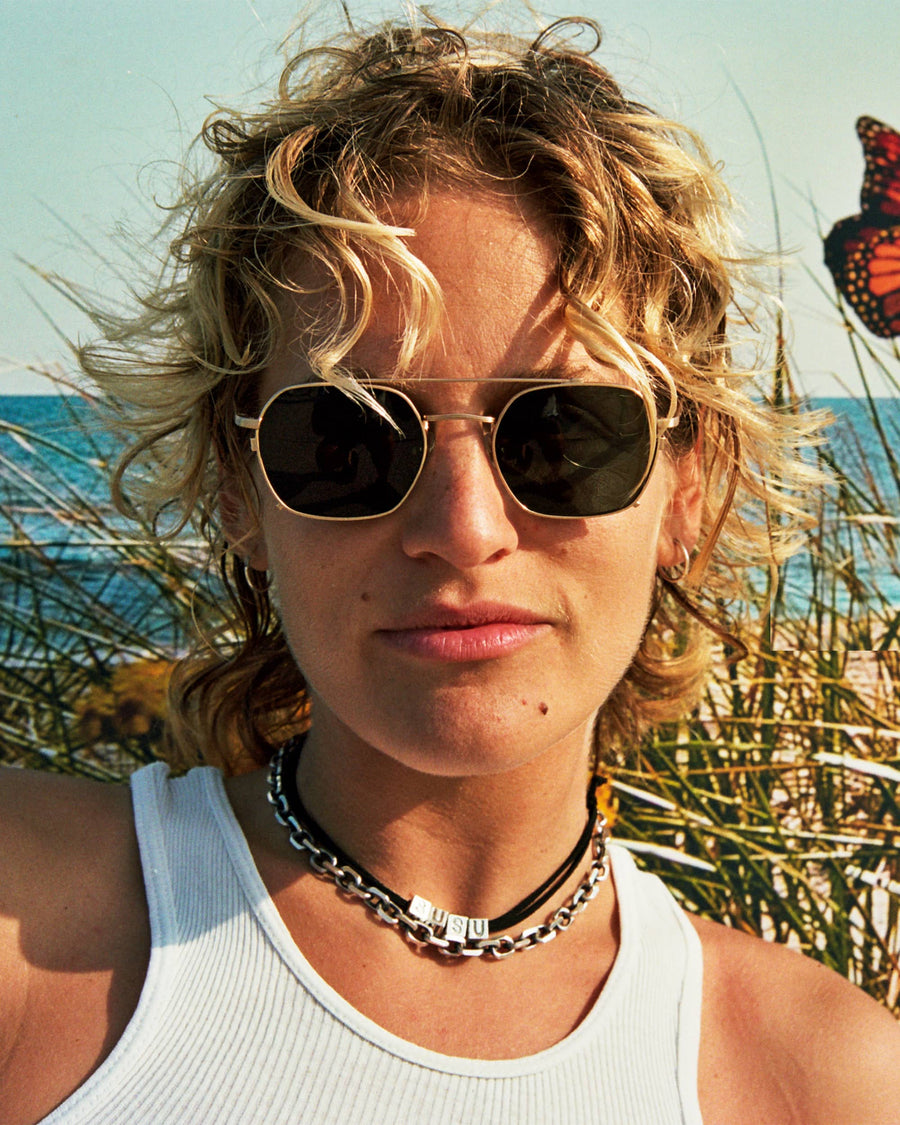 The Jazz Safari Sunglasses in Brushed Gold & Tortoise Bio / Polarized Grey
