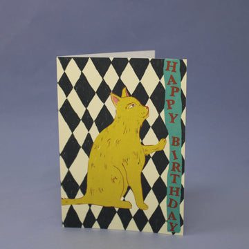 Happy Birthday Checkerboard Cat Card