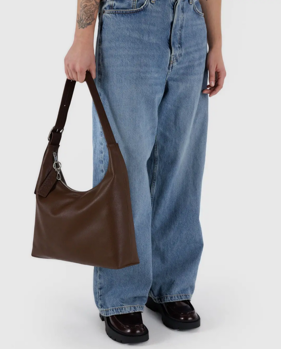 Recycled Leather Shoulder Bag in Brown