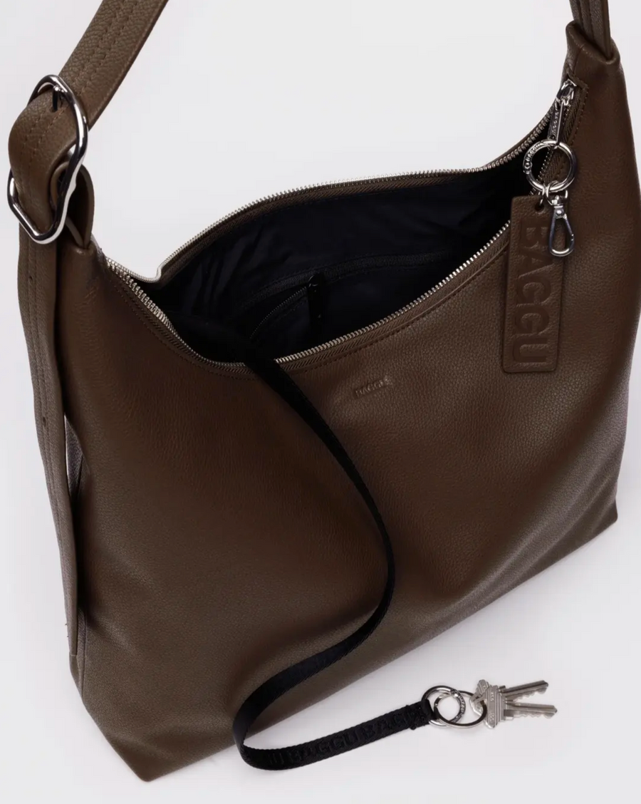 Recycled Leather Shoulder Bag in Brown