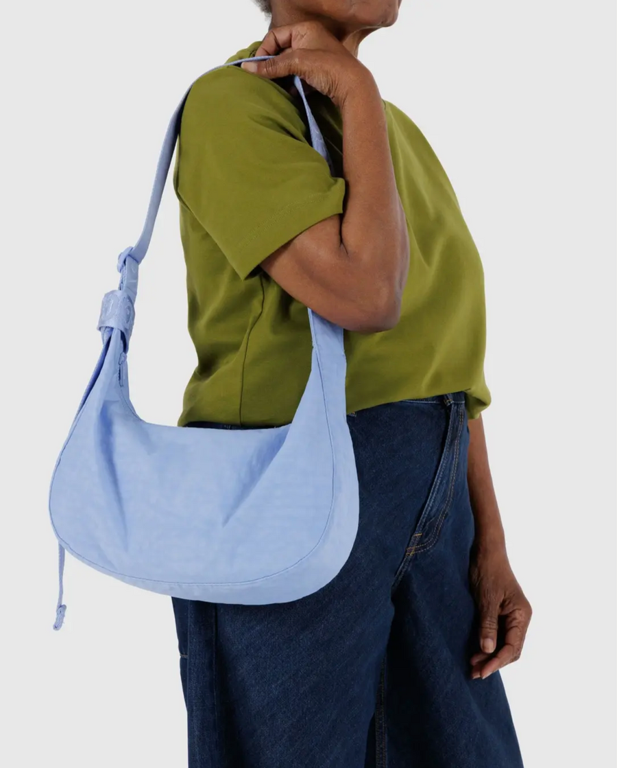 Medium Nylon Crescent Bag in French Blue