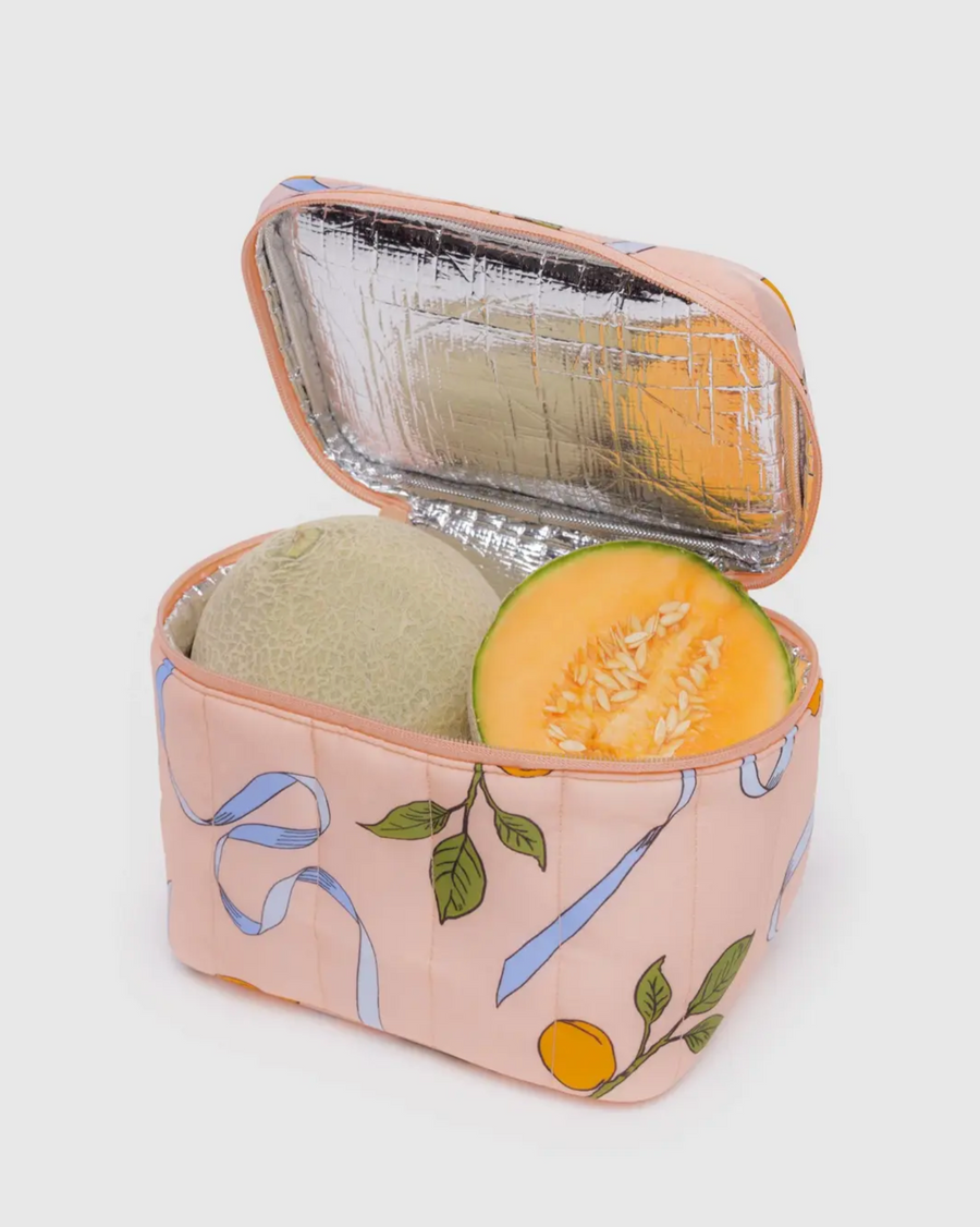 Puffy Lunch Bag in Apricots & Ribbons