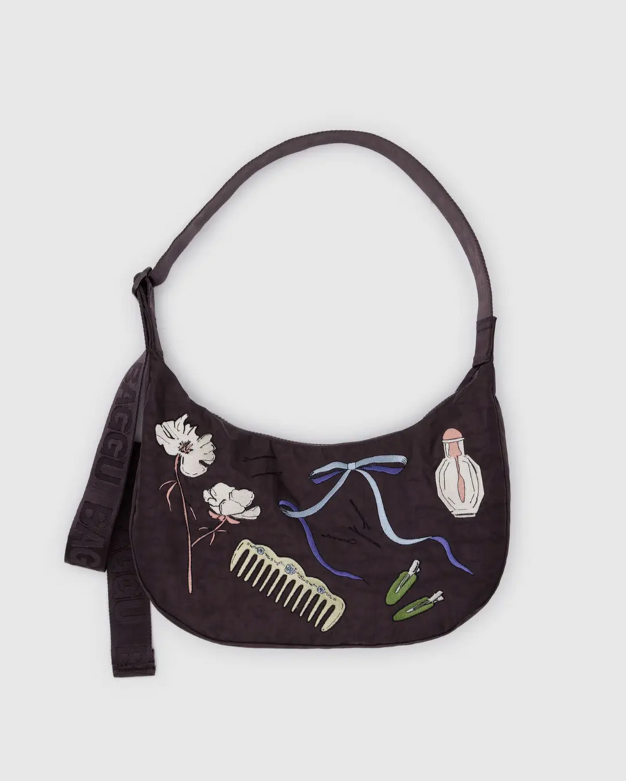 Medium Nylon Crescent Bag in Embroidered Get Ready With Me