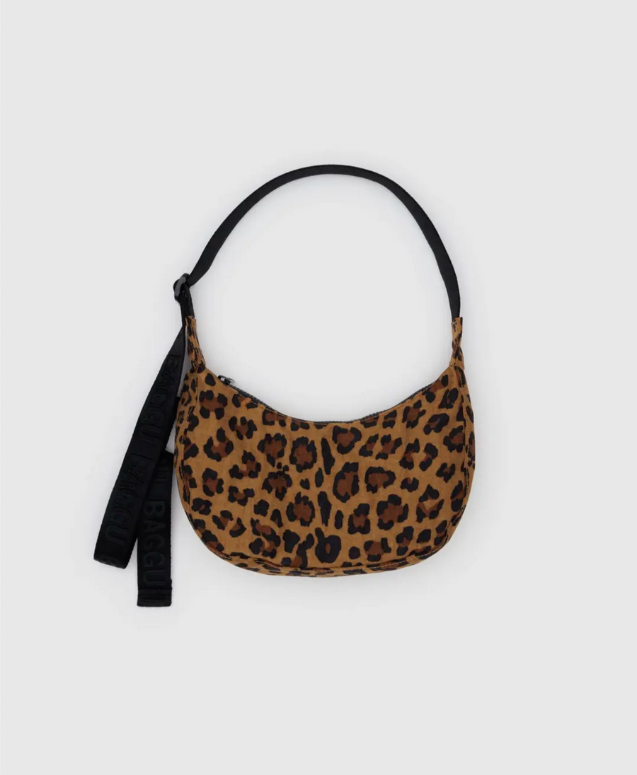 Small Nylon Crescent Bag in Leopard