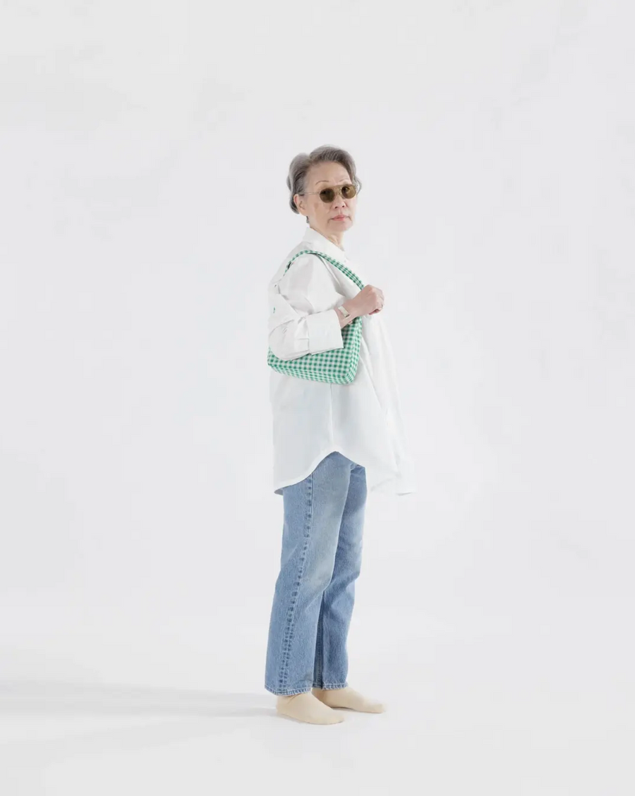 Mini Nylon Shoulder Bag in Green Gingham