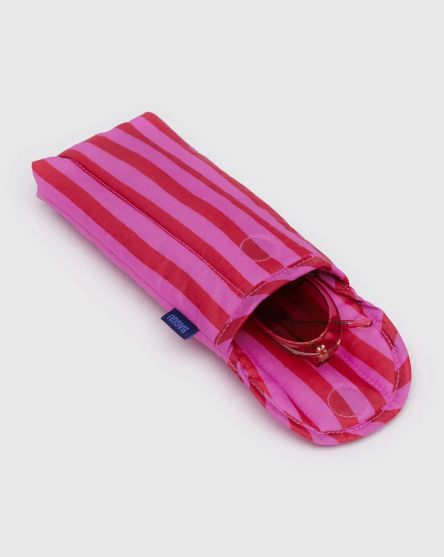 Puffy Glasses Sleeve in Pink & Red Painted Stripe