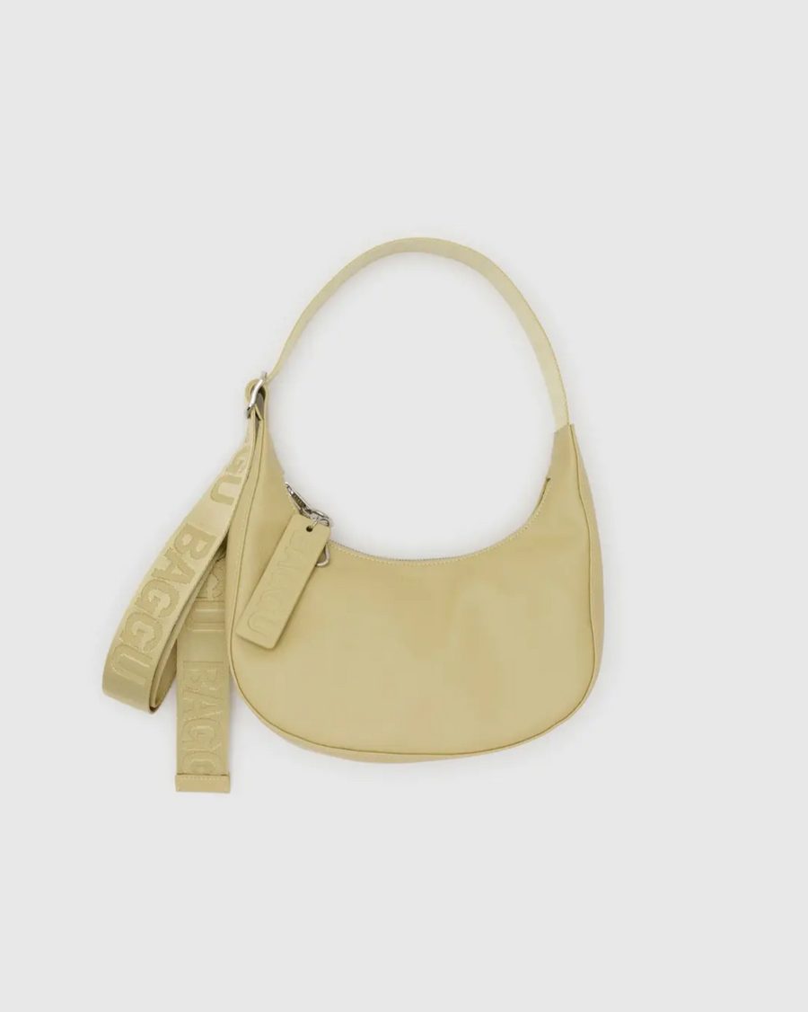 Small Recycled Leather Crescent Bag in Straw