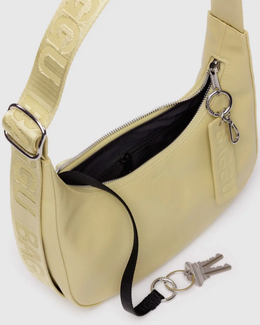 Small Recycled Leather Crescent Bag in Straw