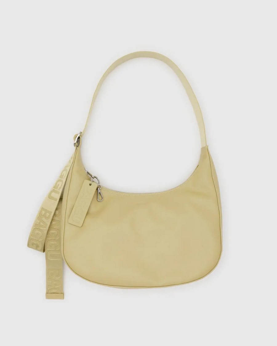 Medium Recycled Leather Crescent Bag in Straw