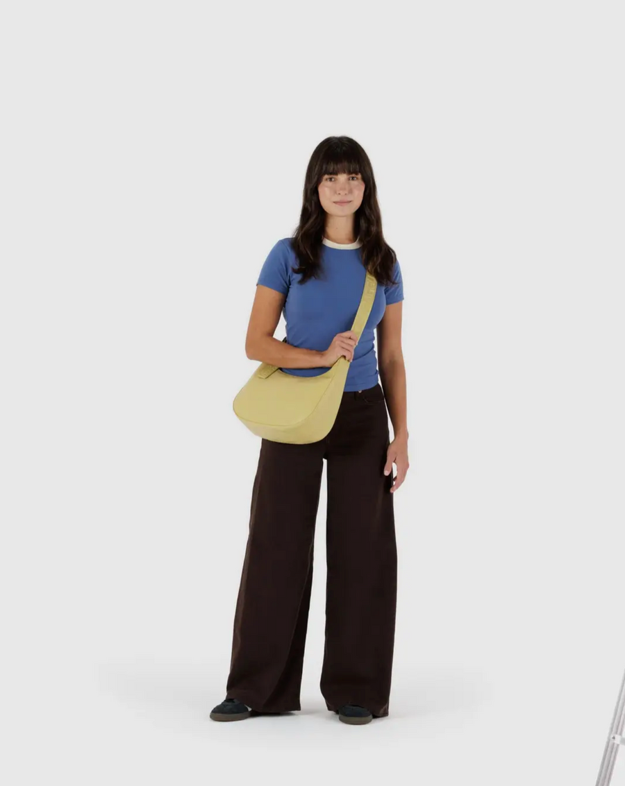 Medium Recycled Leather Crescent Bag in Straw
