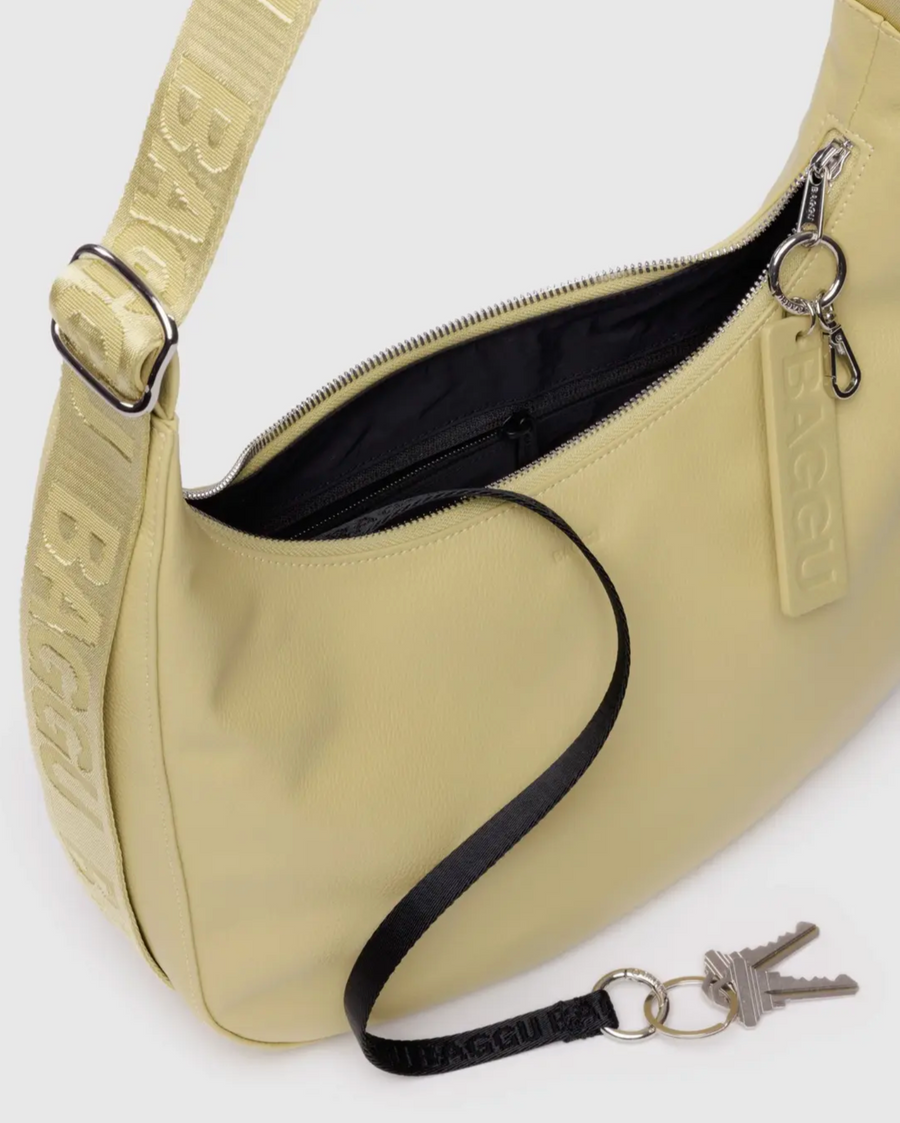 Medium Recycled Leather Crescent Bag in Straw