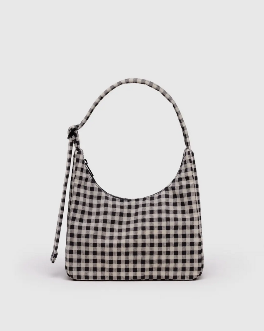 Mini Nylon Shoulder Bag in Black & White Gingham