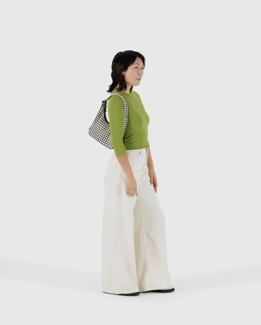 Mini Nylon Shoulder Bag in Black & White Gingham