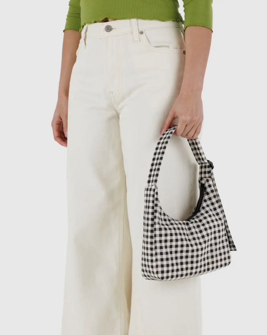 Mini Nylon Shoulder Bag in Black & White Gingham