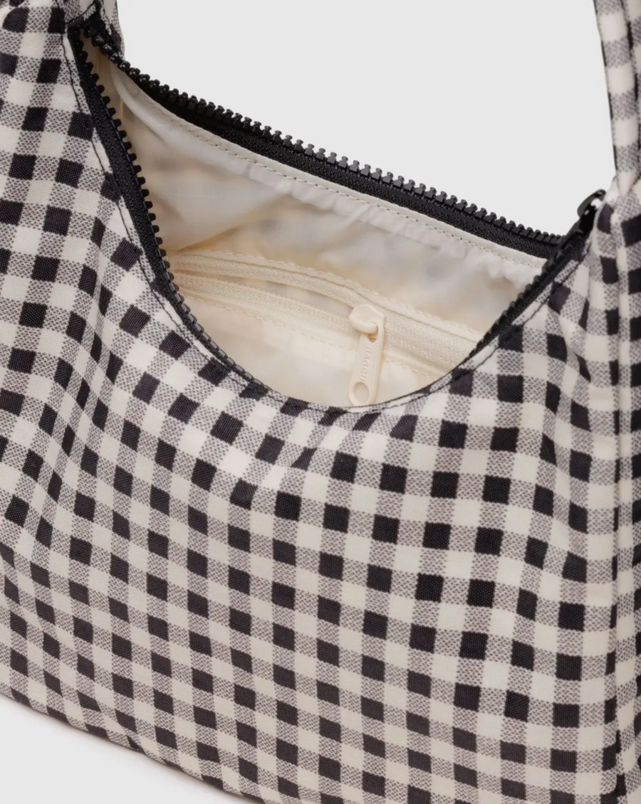 Mini Nylon Shoulder Bag in Black & White Gingham