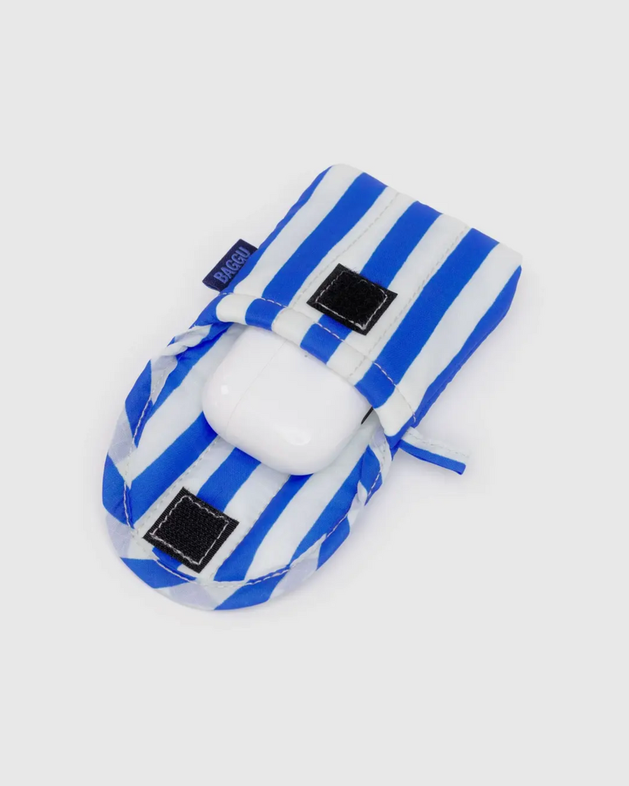 Puffy Earbuds Case in Blue Painted Stripe